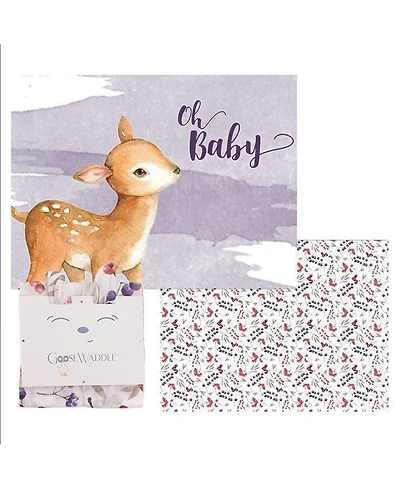 GooseWaddle 2 Pack Newborn Receiving Blanket Ginger Deer/Purple Berries