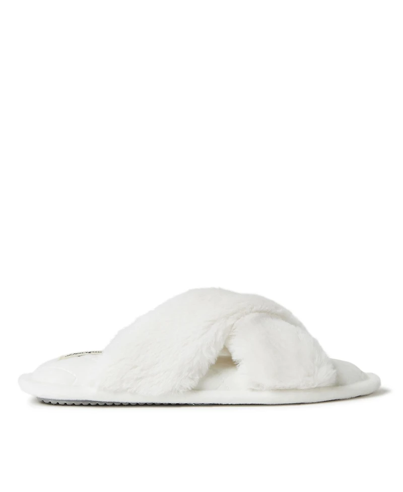 Dearfoams Women's Jessica Furry Cross Band Slide Slippers