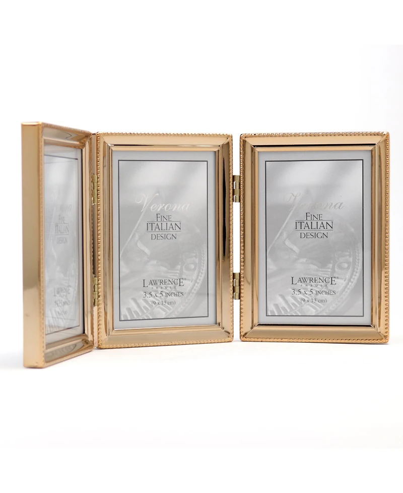 Polished Metal Hinged Triple Picture Frame - Bead Border Design