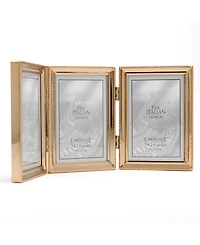 Polished Metal Hinged Triple Picture Frame - Bead Border Design