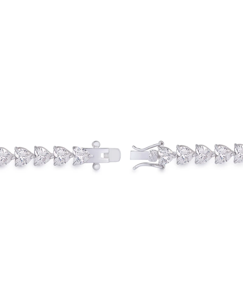 Cubic Zirconia Heart Link Bracelet in Silver Plate
