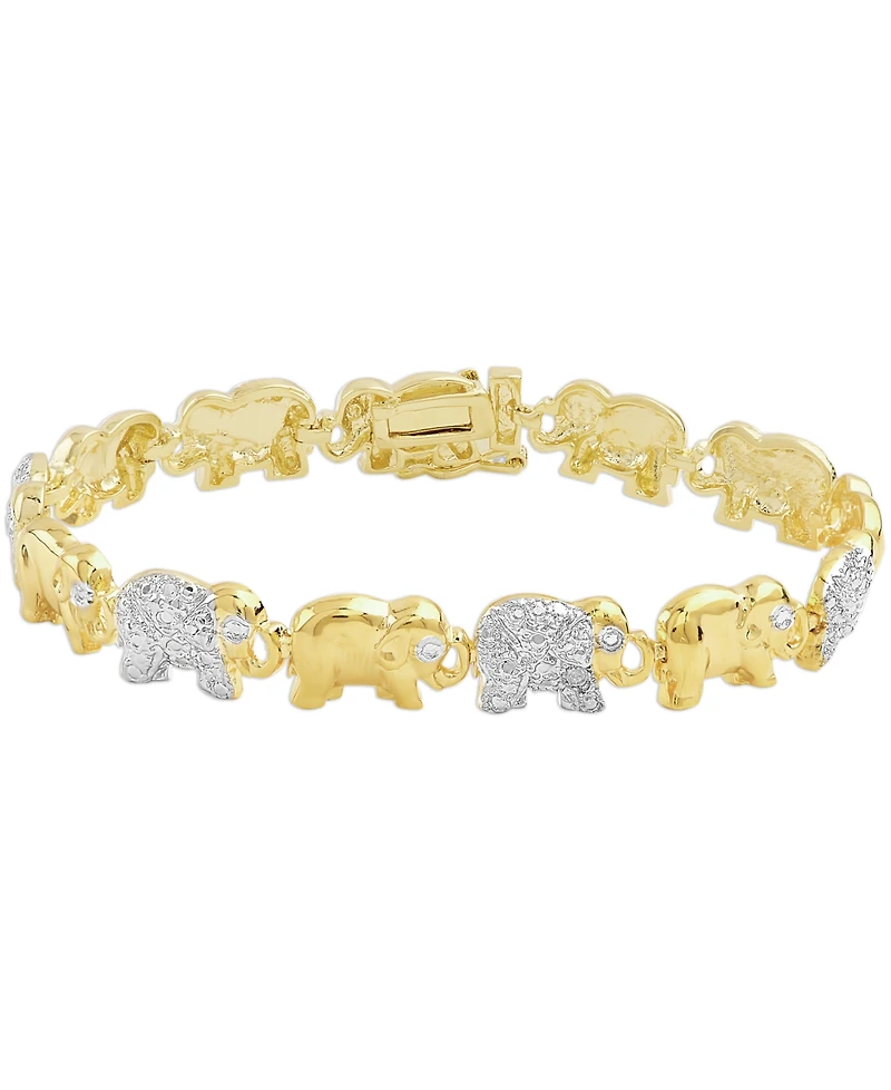 Diamond Accent Elephant Link Bracelet Silver Plate, Rose Gold or Plate