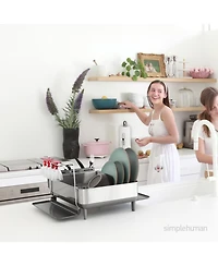 simplehuman Steel Frame Kitchen Dish Drying Rack with Swivel Spout Drain
