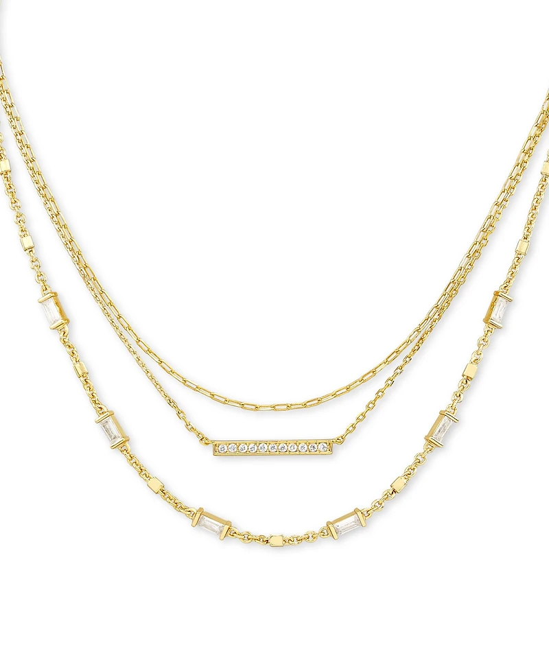 Kendra Scott 14k Gold-Plated Pave Bar & Baguette-Crystal Layered Necklace, 16" + 2" extender
