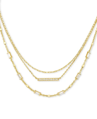 Kendra Scott 14k Gold-Plated Pave Bar & Baguette-Crystal Layered Necklace, 16" + 2" extender