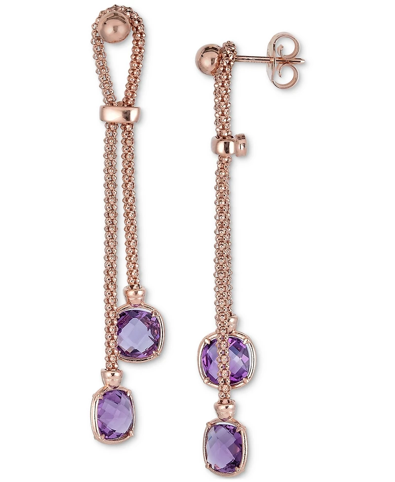 Lab Grown Lapis Lazuli Double Chain Drop Earrings 14k Gold-Plated Sterling Silver (Also Turquoise, Citrine, Amethyst, Garnet & Onyx)