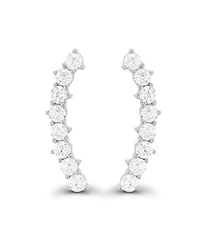 Cubic Zirconia Pave Curved Ear Climbers Sterling Silver (Also 14k Gold Over Silver)