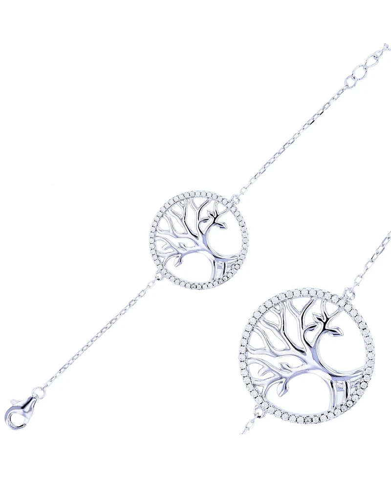 Cubic Zirconia Tree Of Life Circle Bracelet in Sterling Silver