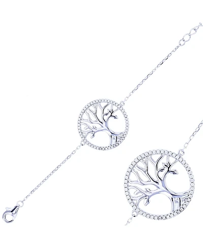 Cubic Zirconia Tree Of Life Circle Bracelet in Sterling Silver