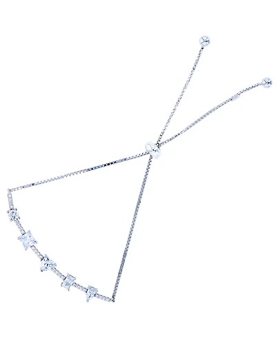 Cubic Zirconia Multi Cut Adjustable Bolo Bracelet Sterling Silver (Also 14k Gold Over Silver)