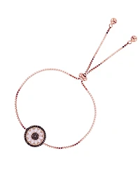 Cubic Zirconia Morganite Round and Baguette Wheel Adjustable Bolo Bracelet in 14K Rose Gold Over Sterling Silver