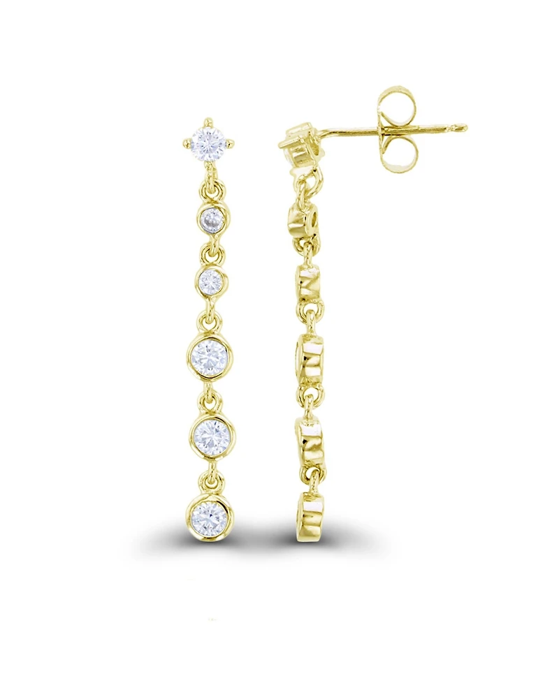 Macy's Cubic Zirconia Rhodium Plated Dangling Bezel Set Earrings (Also in 14k Gold Over Silver)