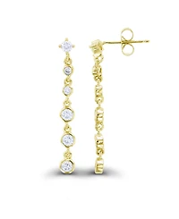 Macy's Cubic Zirconia Rhodium Plated Dangling Bezel Set Earrings (Also in 14k Gold Over Silver)