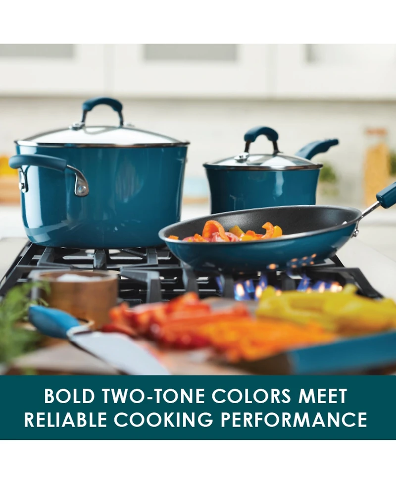 Rachael Ray Classic Brights Hard Enamel Aluminum Nonstick Cookware Set, 14-Piece