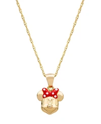 Disney Children's Minnie Mouse 15" Pendant Necklace with Enamel Bow in 14k Gold