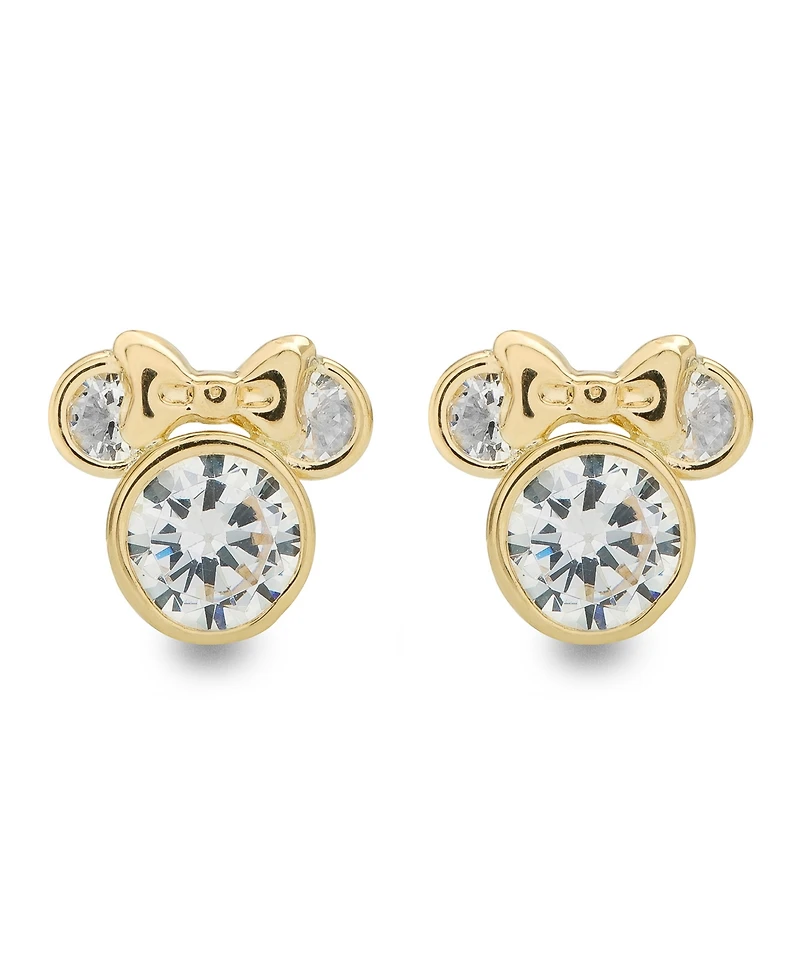 Disney Children's Cubic Zirconia Minnie Mouse Stud Earrings in 14k Gold