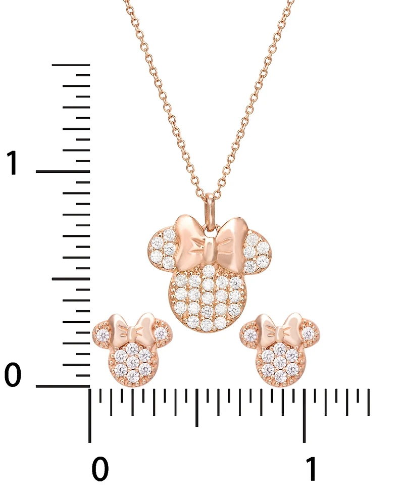 Disney Children's 2-Pc. Set Cubic Zirconia Pave Minnie Mouse Pendant Necklace & Matching Stud Earrings in 18k Rose Gold-Plated Sterling Silver