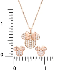 Disney Children's 2-Pc. Set Cubic Zirconia Pave Minnie Mouse Pendant Necklace & Matching Stud Earrings in 18k Rose Gold-Plated Sterling Silver