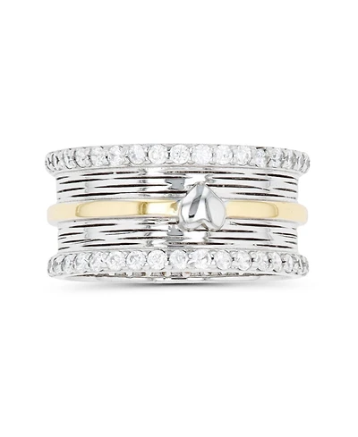 Cubic Zirconia Two Tone Polished Heart Paved Ring