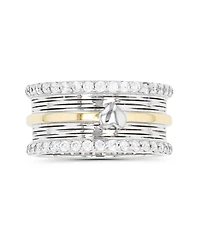 Cubic Zirconia Two Tone Polished Heart Paved Ring