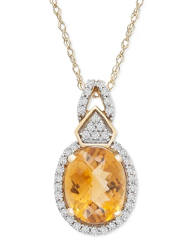 Citrine (2-1/3 ct. t.w.) & Diamond (1/5 ct. t.w.) 18" Pendant Necklace in 14k Gold