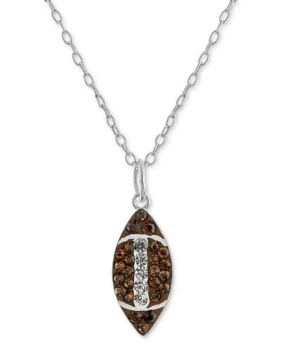 Crystal Brown & White Football 18" Pendant Necklace in Sterling Silver
