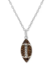 Crystal Brown & White Football 18" Pendant Necklace in Sterling Silver