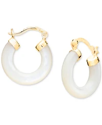 White Mother of Pearl Tube Hoop Earrings in 18k Gold over Sterling Silver