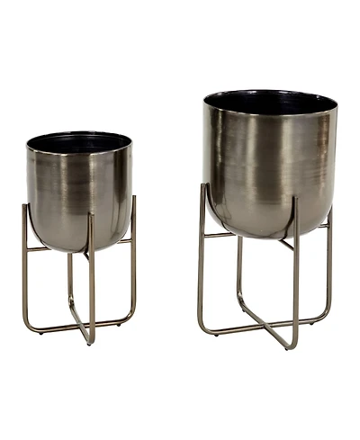 Set of 2 Black Metal Contemporary Planter, 16", 13"