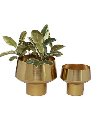 Decorative Metal Cup Shaped Planters with High Shine Finish, Set of 2