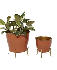 Set of 2 Orange Metal Farmhouse Planter, 9", 12"