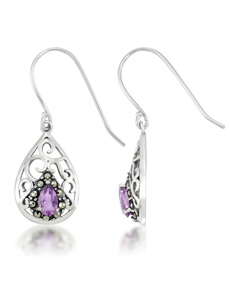 Amethyst Open Work Teardrop Dangle Earrings