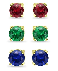 Giani Bernini Lab Grown Green Quartz, Lab Grown Ruby and Simulated Blue Sapphire Stud Earring Set
