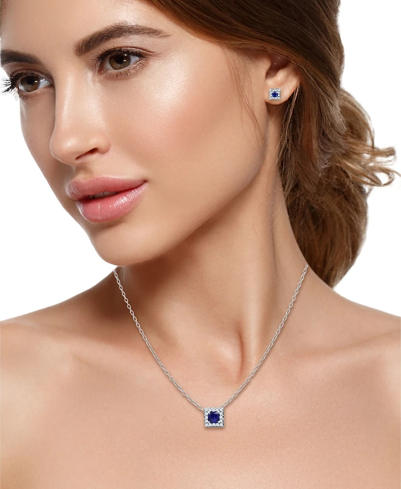 Giani Bernini Simulated Blue Sapphire and Cubic Zirconia Halo Square Pendant and Earring Set, 3 Piece