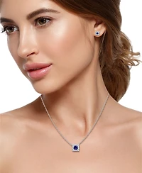 Giani Bernini Simulated Blue Sapphire and Cubic Zirconia Halo Square Pendant and Earring Set, 3 Piece