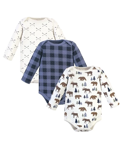 Hudson Baby Boys Cozy Quilted Cotton Long-Sleeve Onesies