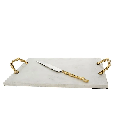 Classic Touch Marble Challah Tray with Wooden Design Handles