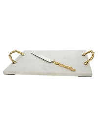 Classic Touch Marble Challah Tray with Wooden Design Handles
