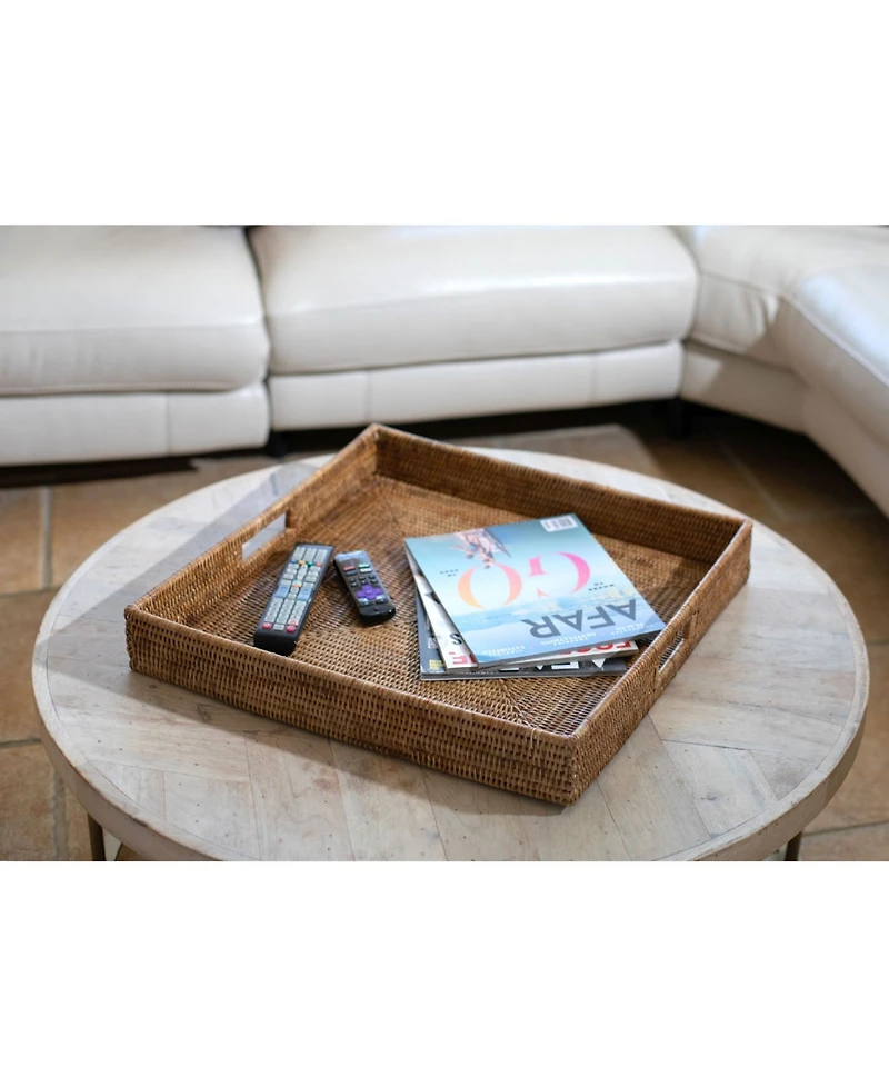 Artifacts Trading Company Rattan Square Tray with Cutout Handles