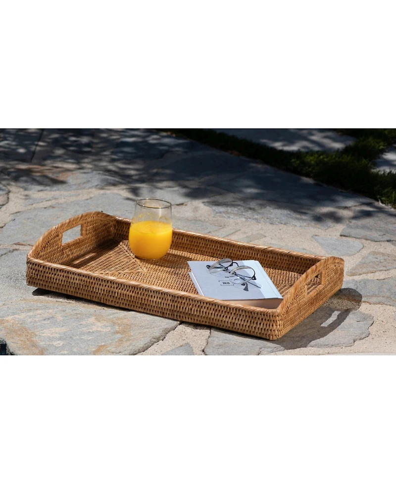 Artifacts Trading Company Artifacts Rattan Rectangular Serving Tray With High Handles