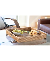 Artifacts Trading Company Rattan Square Tray with Cutout Handles
