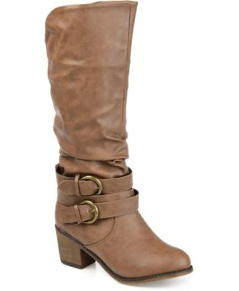 Journee Collection Womens Late Regular Wide Calf Rouched Buckle Mid Shaft Block Heel Boots