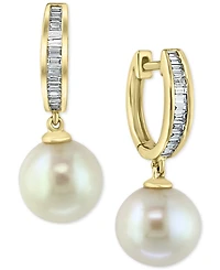Effy Diamond (1/4 ct. t.w.) & Cultured Freshwater Pearl (10mm) Drop Earrings In 14k Gold