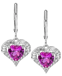 Lab-Grown Pink Sapphire (2-7/8 ct. t.w) and White Earrings Sterling Silver