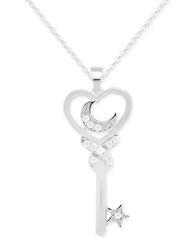 Diamond Moon & Key 18" Pendant Necklace (1/10 ct. t.w.) in Sterling Silver