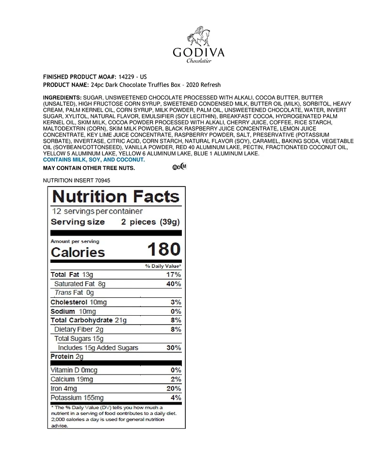 Godiva Dark Truffles Gift Box, 24 Pieces