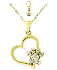 Giani Bernini Cubic Zirconia Heart & Paw 18" Pendant Necklace, Created for Macy's