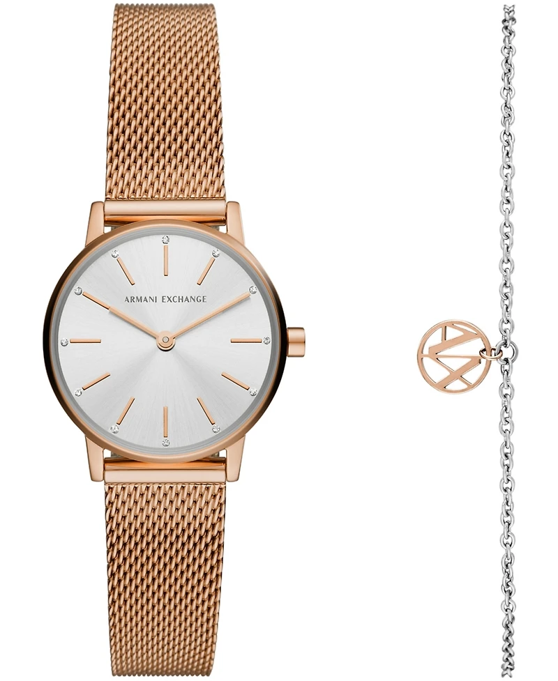 Ax Women's Rose Gold-Tone Mesh strap Watch with Bracelet 28mm