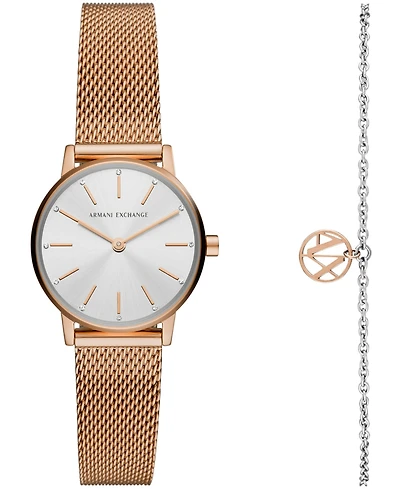 Ax Women's Rose Gold-Tone Mesh strap Watch with Bracelet 28mm