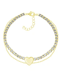 And Now This Crystal & Heart Double Row Ankle Bracelet